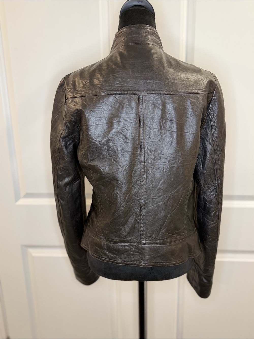 Women's Vintage Fiocchi Chocolate Brown Leather Zip-Front Jacket Italian Size 46 - Picture 8 of 15